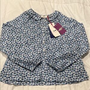 NWT Cyrillus Girls Blue Floral Blouse Size 10